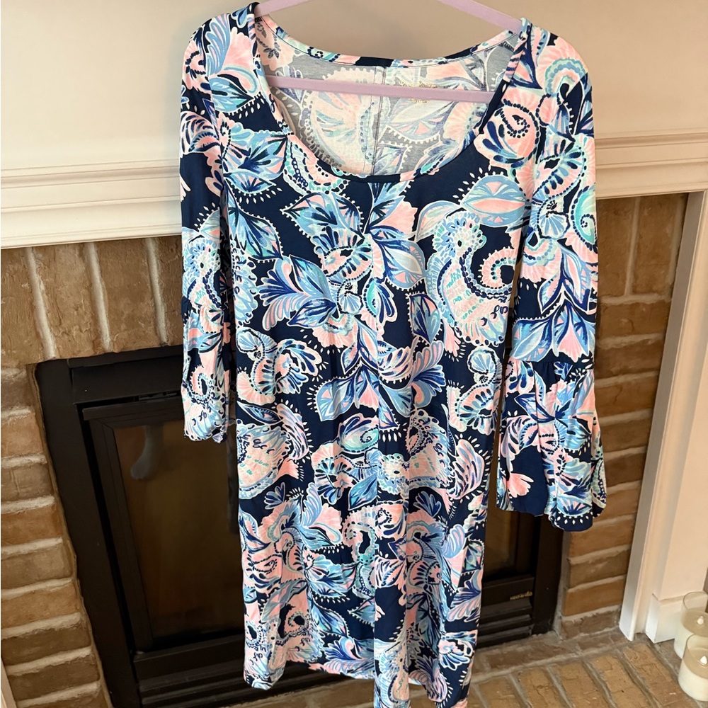 Lilly Pulitzer Navy and Pink Floral Long Sleeve Dress